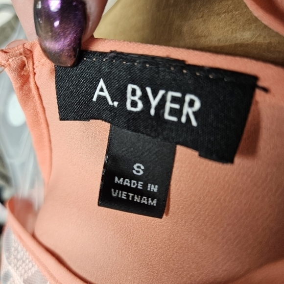 EUC A. Byer Size Small Peach‎ sheer sleeveless top w/embroidery design - Picture 4 of 4